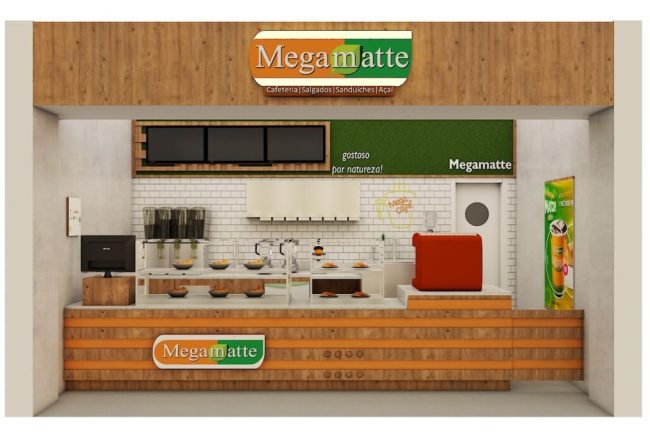 Projeto 3D do balcão de atendimento da franquia Megamatte
