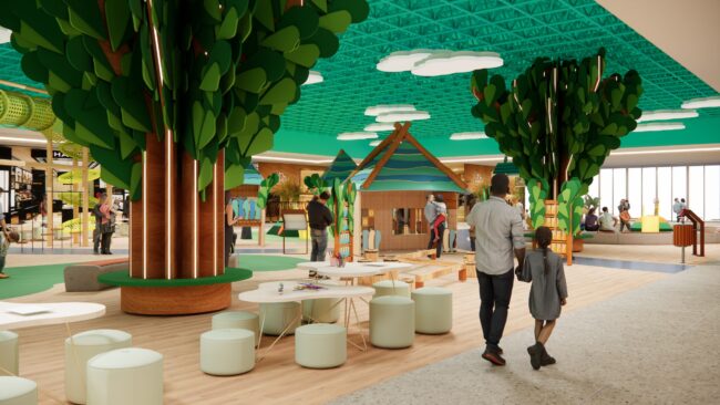 Render do projeto do Parque Encantado do Eco Valle Shopping, parque infantil do Eco Valle Shopping em Lorena, por Unpack Design