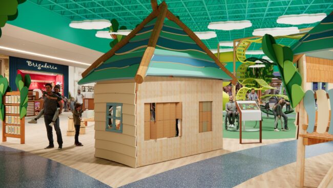 Render do projeto do Parque Encantado do Eco Valle Shopping, parque infantil do Eco Valle Shopping em Lorena, por Unpack Design