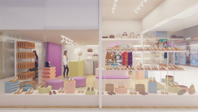 Vista geral da loja Mega Estilo com os espaços feminino e infantil